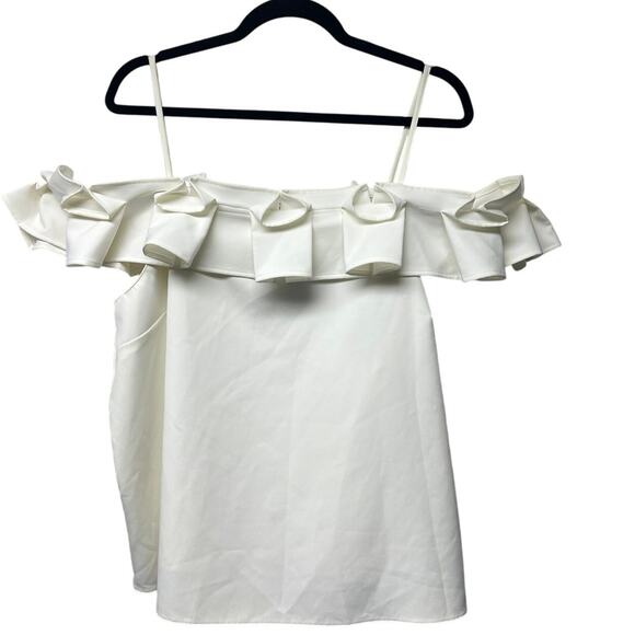 NWT River Island Plus Off White Cream Off Shoulder Ruffle Strappy Top Size 20 - Picture 1 of 8
